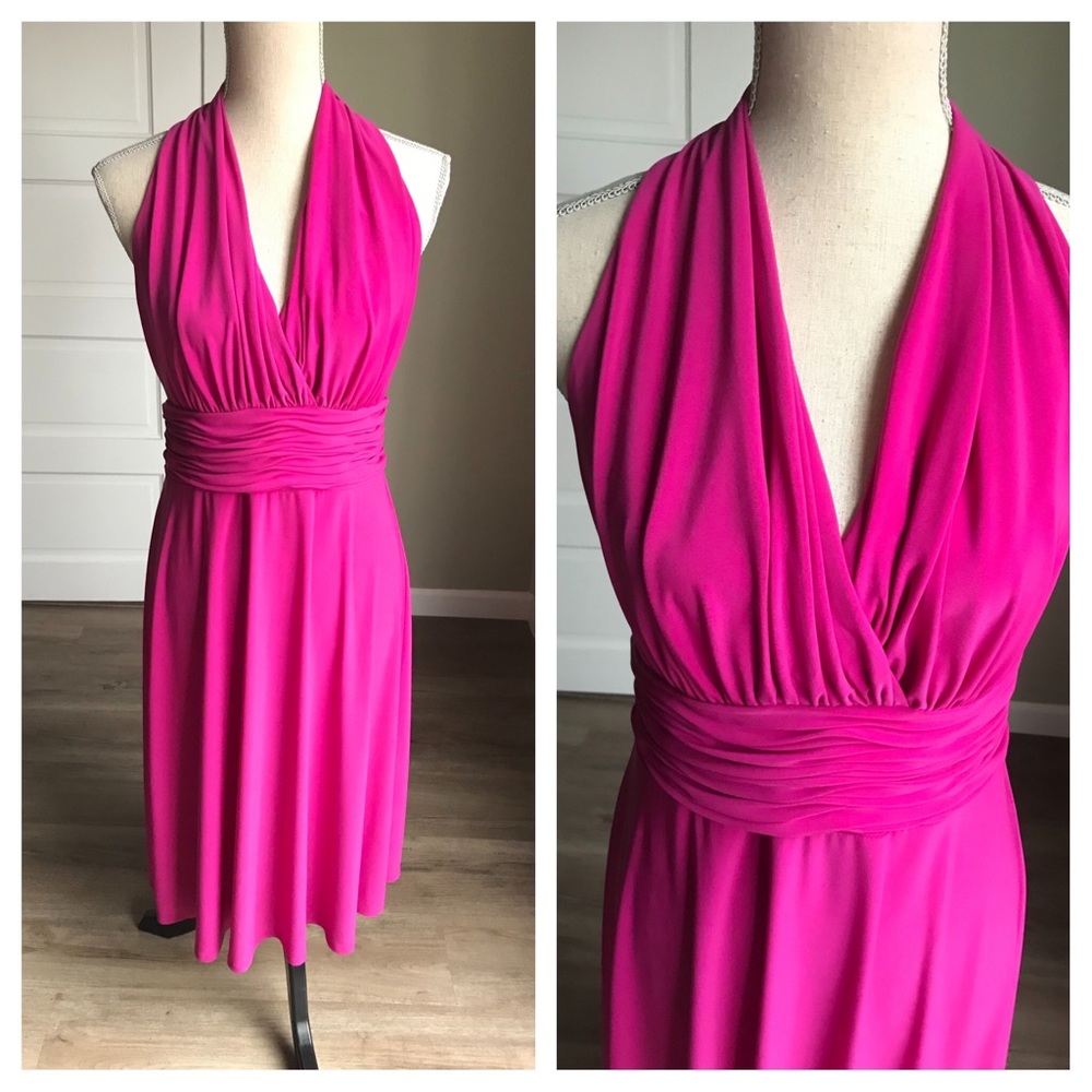Evan Picone Hot Pink Fuchsia Halter Dress 12